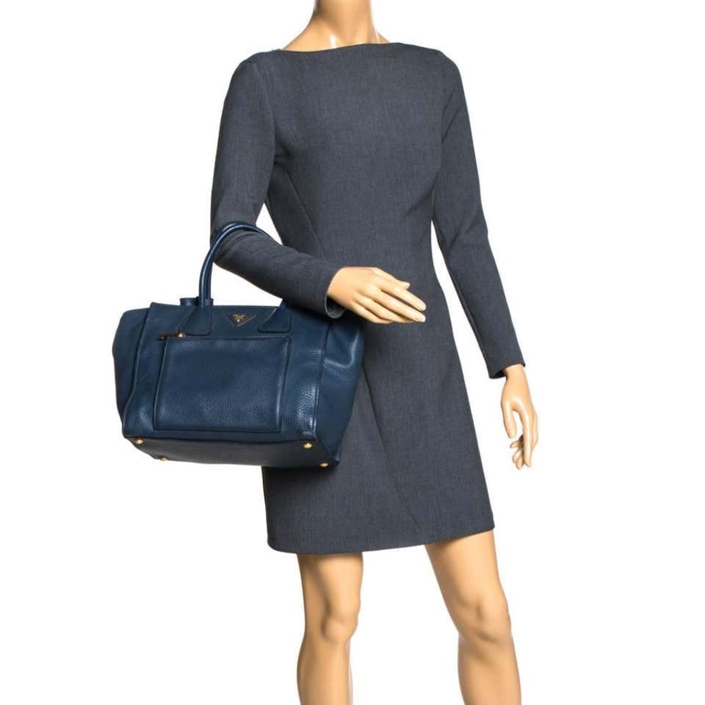 Authentic PRADA Vitello Daino Shopping Tote & Front Pocket Nero Black - Picture 14 of 15